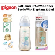 Pigeon SoftTouch PPSU Wide Neck Bottle With Elephant / Rabbit Design 330ml Botol Susu Bayi [ Teat 6m