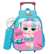 Lol 2in1 character backpack free pencil case girls trolley bag push wheel bag trolley school bag tro