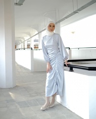 Clemira Dress Satin Polos Mewah Wudhu Friendly Gamis Kondangan Kekinian Outfit Bridesmaid Tunangan L
