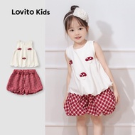 (BKF4) Lovito Kids Cute Shorts Sets Smooth Hand Feeling Spring/summer Red Shorts Sets for Girl L153L