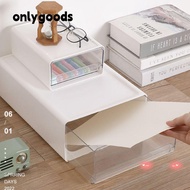 ONLYGOODS Desktop Storage Box, Transparent Portable Office File Storage Box, Fashion Stack Combinati