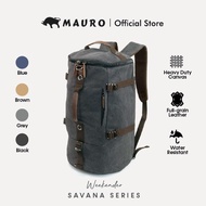 MAURO Weekender Vintage Canvas Leather Backpack 34L Travel Bag Baju Beg Retro Canvas Beg Backpacl Ke