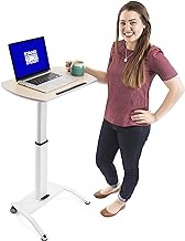 Stand Steady Adjustable Height &amp; Tilt Mobile Podium, Portable Laptop Stand with Wheels, Rolling Computer Desk &amp; Workstation, Standing Table for Office &amp; Home (Maple Print, 25.5in x 15.5in x 28-42.5in)