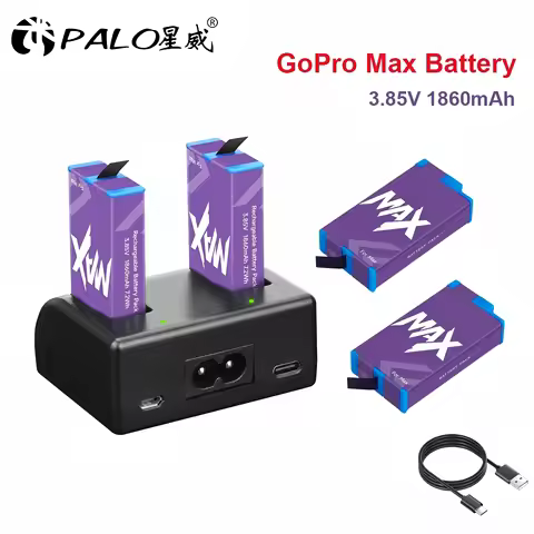 For Gopro Max Battery Dual Charger + 1860mAh Battery for GoPro Hero Max 360 Action 360 Panoramic Cam