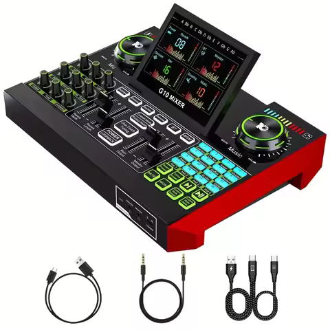 Voice DJ Changer Tenlamp G10 Podcast Microphone Bundle Live Sound Card Audio Mixer, Voice Changer DJ