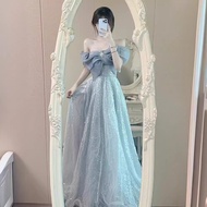 Graduation Evening Gown Light Blue One Shoulder Sequin Evening Dress Women Elegant Puffy Gown Luxury