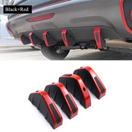 Universal 4Pcs PVC Rear Bumper Diffuser Molding Point Garnish Lip Diffuser Shark Fin Black Red