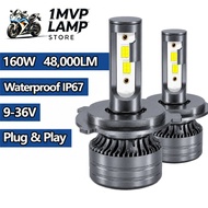 1 MVP X11 160W 48000LM LED car headlights 7000K super bright H4 base IP67 waterproof 1 pair