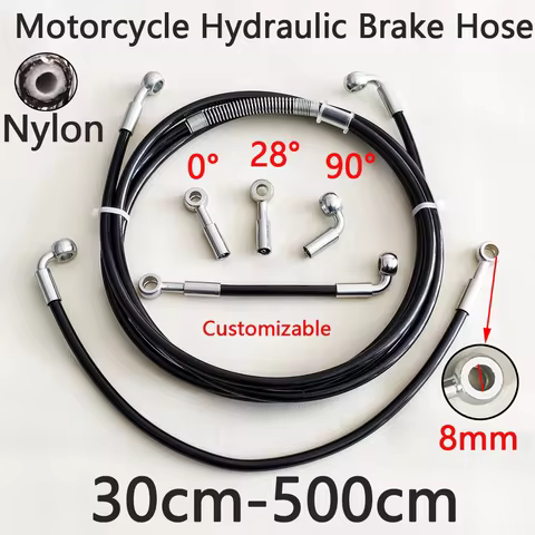 30-500cm Motorcycle Brake Hose Hydraulic DOT Line Cable M8 0°-28°-90° Banjo For Suzuki Kawasaki Yama