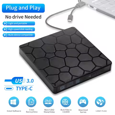 External DVD RW CD Writer Drive Burner CD Player USB 3.0 Type C 2 in 1 Burner Reader Player Optical 