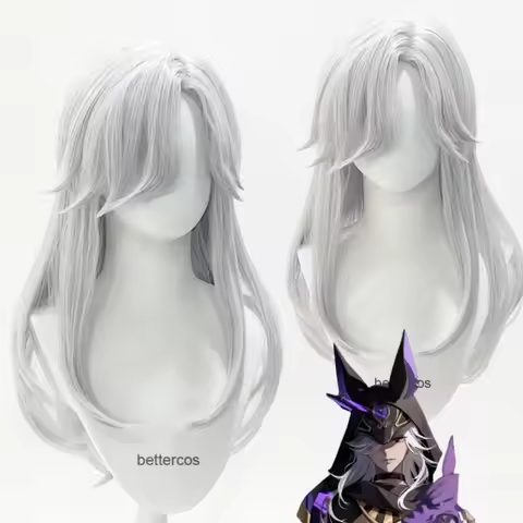 High Quality Cyno Cosplay Wig Impact Long Silver White Wig Cosplay Anime Cosplay Wigs Heat Resistant