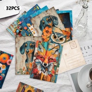 32pcs Vintage Color-Block Postcards, Thick Cardstock, HD Printing, Bedroom Decor, Mailable