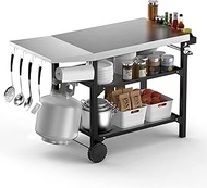 Skyflame Movable Outdoor Dining Cart Table, Three-Shelf Stainless Steel BBQ Grill Cart, Multifunctional Food Prep Flattop Worktable on Wheels for Kitchen, Pizza Oven, Patio Grilling Backyard