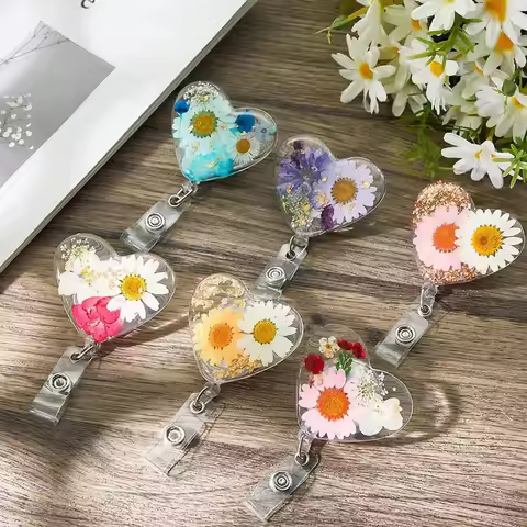 1pc Flower Cute Nurse Badge Reels Heavy Duty Retractable Aligator Clip ID Holder For Student Doctor 