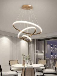 1入套幾何三圈吊燈,鐵質材料,三種顏色調光,適用於臥室、陽台、餐廳