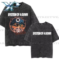 ✅Stok Sedia COD Baju T-shirt Grafik Washed Vintage Kumpulan Rock System of A Down BYOB Gaya neutral
