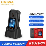 UNIWA V909T 4G โทรศัพท์มือถือแบบพับหน้าจอคู่โทรศัพท์มือถือนาโนขนาดใหญ่ปุ่มกดโทรศัพท์มือถือสำหรับผู้สูงอายุ2250MAh แป้นพิมพ์ภาษารัสเซีย Lan.