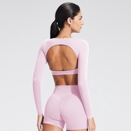 Original Seamless Womens Yoga Set with Chest Cushion Backless T-shirt High Waist Hip Lifting Long Sh