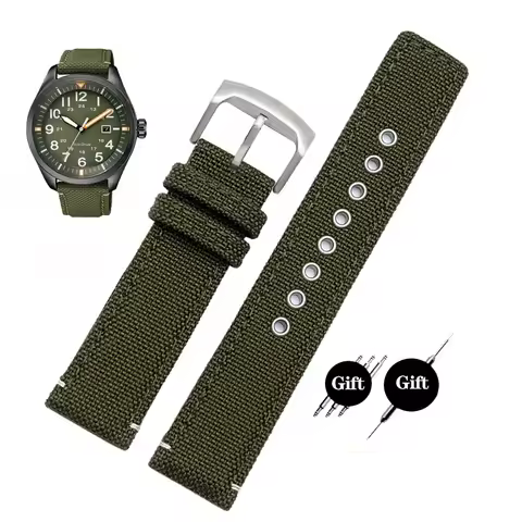 20mm Nylon + Leather Bottom Watchband for Citizen AW5005 Timex Seiko Green Casual Waterproof Sports 