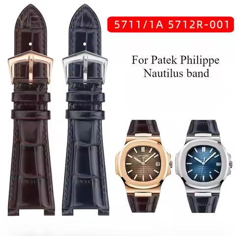 For Patek Philippe Sport Elegance Series Nautilus Men's PP5711 5712G Concave and Convex Cow Leather 