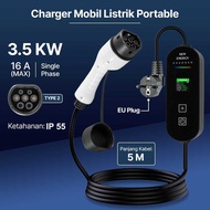 Ev LCD 16A 3.5kW Portable Electric Car Charger EU to Type 2