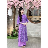 Spring ao dai set, CNY ao dai, ao dai with pants, silk long-sleeved shirt with velvet pants xt60