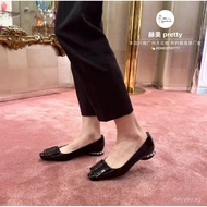 [Purchase Agent Version]Counter Jewel heel Series of New Patent Leather Square Buckle Flats RV Leath