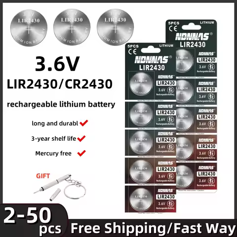 LIR2430 LIR 2430 Lithium Rechargeable Battery For Car Key Remote Control Watch Clock Replace CR2430 