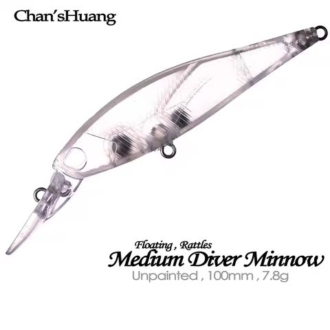 Chan’sHuang 20PCS Unpainted Blanks Bait 10cm 7.8g Rattles Flaoting Medium Diver Bill Minnow DIY Hand