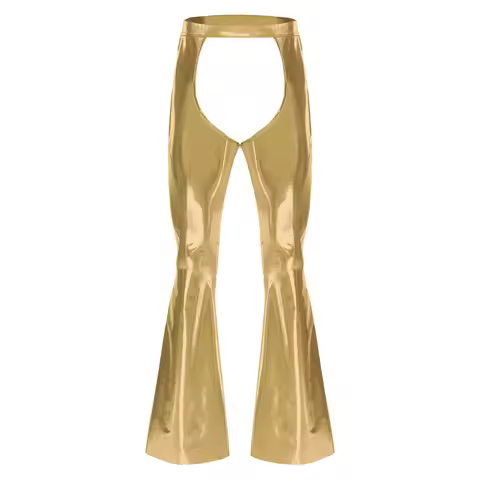 Men Cosplay Accessory Metallic Chaps Flared Pants Metallic Stylish Crotchless Trousers for Club Part