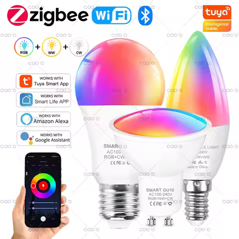 Tuya E27 GU10 E14 Bulb Zigbee/WiFi/Bluetooth Dimmable LED Light Lamp RGBCW Work with Amazon Alexa Go