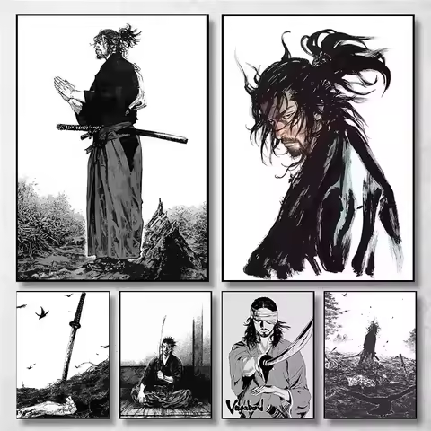 Vintage Japanese Anime Wall Art Miyamoto Musashi Vagabond Bushido Warrior Poster Canvas Perfect Home