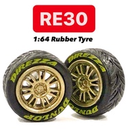 1:64 Rubber Tyre -  Tayar Getah RE30 fit 1/64 Hotwheels custom tires JDM Long Axle - 1 set