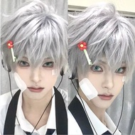 Japanese Style Anime Cosplay Wig Grey Men Wig Short Straight Wig for Men Women Halloween Cosplay Wig