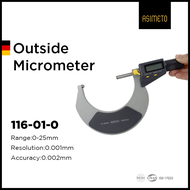 ASIMETO DIGITAL OUTSIDE MICROMETERS RANGE: 0-25MM/0-1" 0.001MM/0.00005" PAINTED FRAME TWO KEYS CARBI