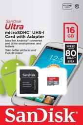 SanDisk 16GB 記憶卡 Ultra microSD UHS-I 80MB/s 請先詢問 有貨再下標