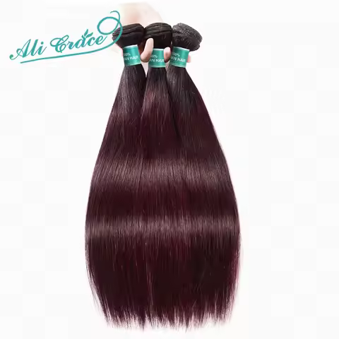 Ali Grace Hair Pre-Colored Brazilian Straight Hair 3 Bundles 1B/99J Ombre Color Remy Human Hair Exte