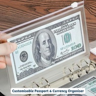 Customisable Passport Currency Organiser A5 A6 Zipper Binder 6 Holes Ring Semi Transparent Folder