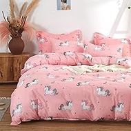 Uozzi Bedding Girls Duvet Cover Set 3 Pieces Twin 68x86 Cute Pattern Bedding Set (1 Pink Unicorn Duv