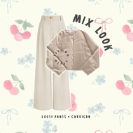 Haetsal Setelan Wanita 3in1 ( Outer Cardigan Crop Waffle + Celana Kulot Loose Pants Poliester + Hija