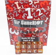 Set of Custom Made Resin d3 (3-Sided Dice) | Sir GameAlot | Resin Glitter 6-Sided dice Numbered 1 to