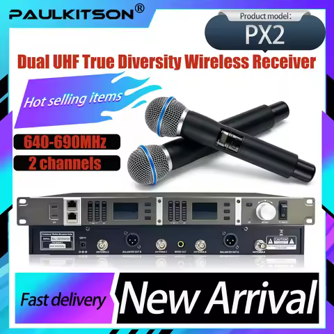 Paulkitson PX2 UHF True Diversity Wireless Microphone System 2CH 640-690MHz Pro Stage Live Karaoke H