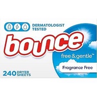 Bounce Dryer Sheets Laundry Fabric Free & Gentle, 240 Count, White (BOX BADLY DAMAGED)