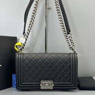 香奈兒/Chanel Leboy中號黑銀菱格鏈條包