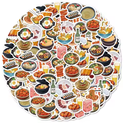 46pcs Korean Food Pattern Stickers for Notebooks, Water Bottles, Suitcases, Food Festivals, Restaura