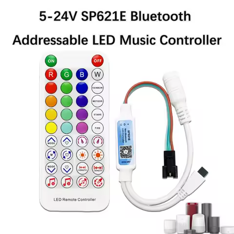 SP621E Mini Bluetooth Music Sync LED Controller - APP-Controlled Addressable Strip Driver