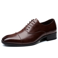 SUPERLI Cap-Toe Classic Men รองเท้า Wing-Tip Derby PU หนังขนาดใหญ่38-46 3.5ซม. ส้นชุดธุรกิจอย่างเป็น