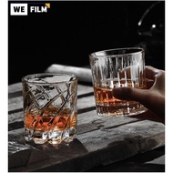 Rotating Whiskey Glass Creative Hammer Plaid Pattern Tumbler Wine Glass Household Liquor Glass Rotat
