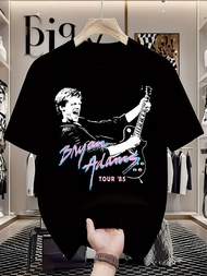 Bryan Adams Tour 85 Black Cotton Regular Fit T Shirt with Guitar Music Band Print And Text for Men