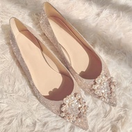 Newland Size 33-44 Women Plus size Flat Shoes Korean Fashion Pearls Pointed Women Shoes Bridesmaid F